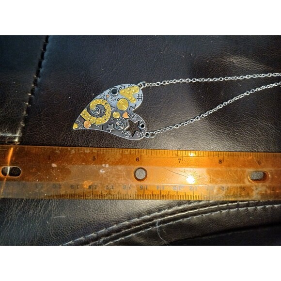 Modern Silver Gold Copper Heart Necklace Art Fun Unique - Picture 4 of 7